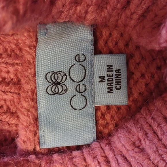 CeCe Pom Pom Sleeve Mock Neck Sweater Pink Medium - Picture 5 of 8